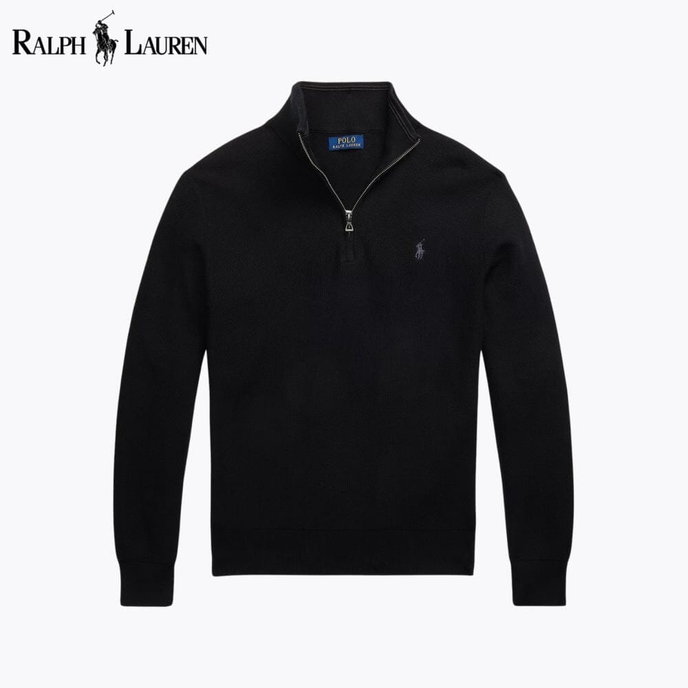 RL Mesh-Knit Cotton Quarter-Zip Sweater Ralph Lauren Vermond Black S 