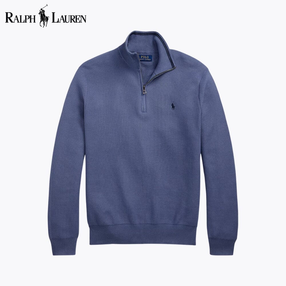 RL Mesh-Knit Cotton Quarter-Zip Sweater Ralph Lauren Vermond Blue S 