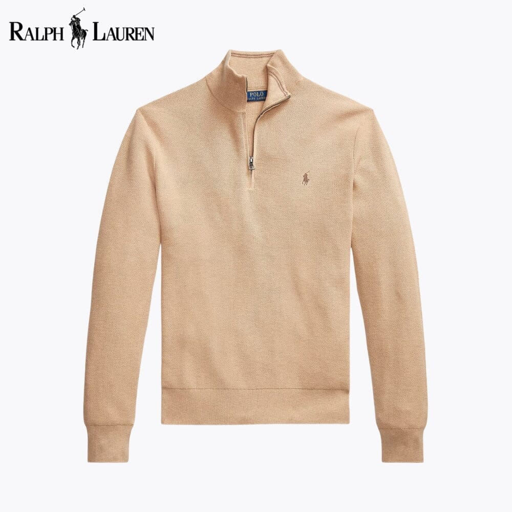 RL Mesh-Knit Cotton Quarter-Zip Sweater Ralph Lauren Vermond Camel S 
