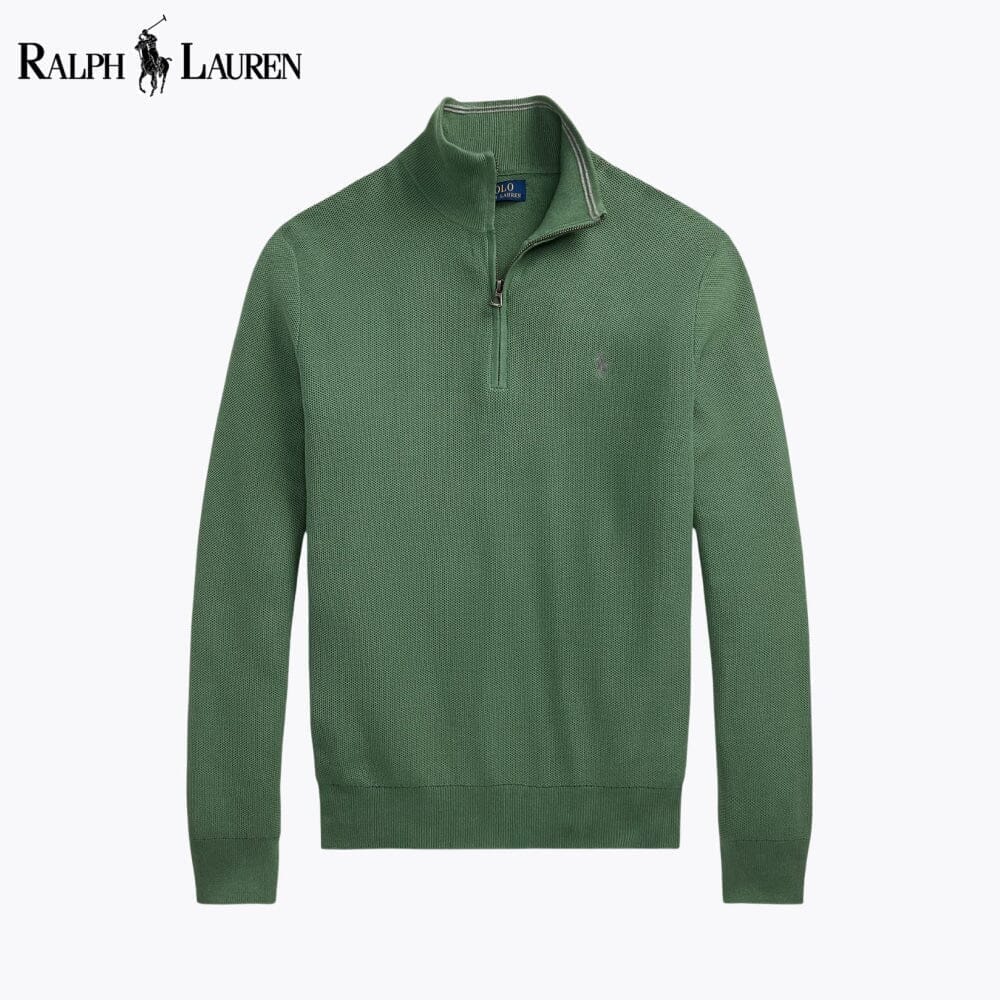 RL Mesh-Knit Cotton Quarter-Zip Sweater Ralph Lauren Vermond Green S 