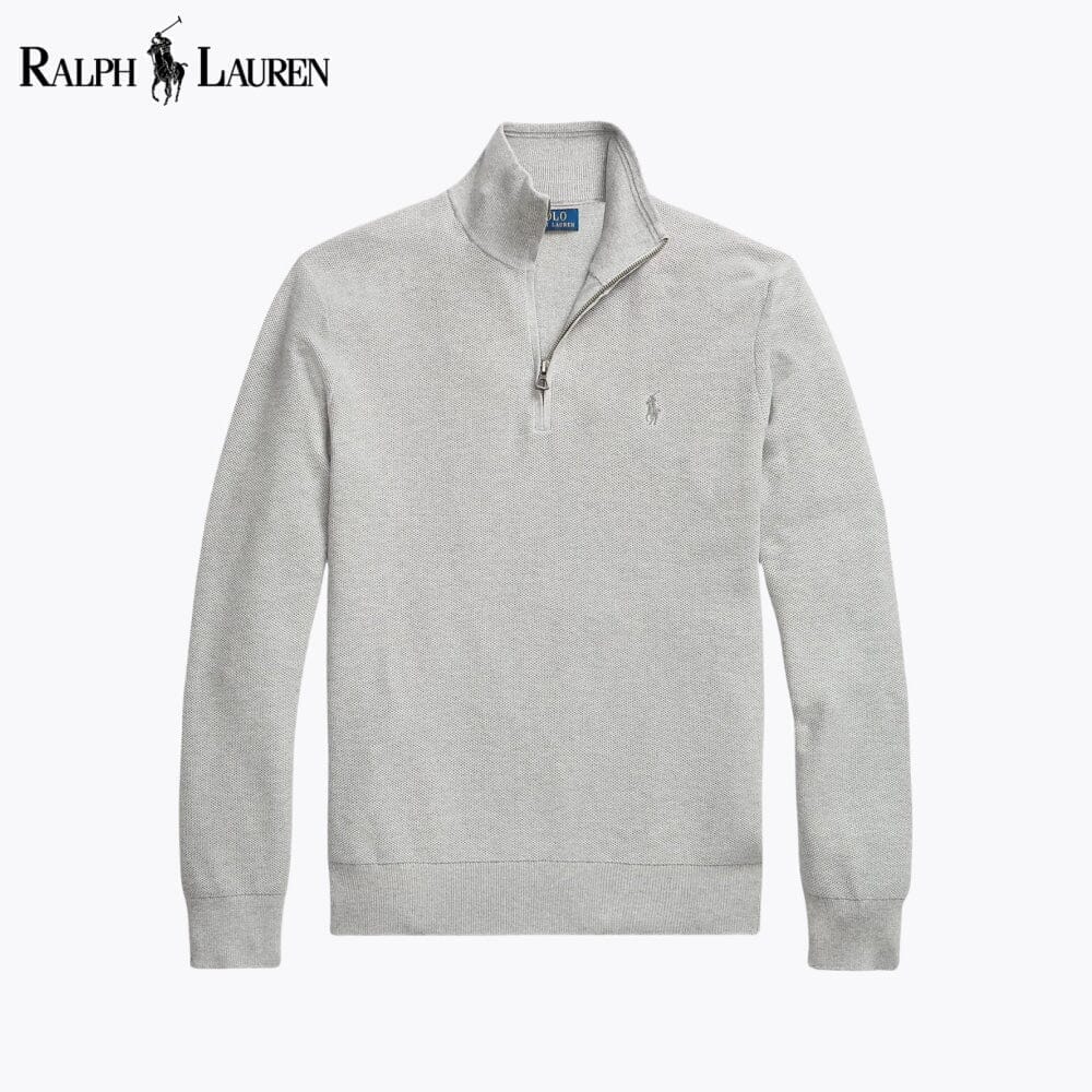 RL Mesh-Knit Cotton Quarter-Zip Sweater Ralph Lauren Vermond Grey S 