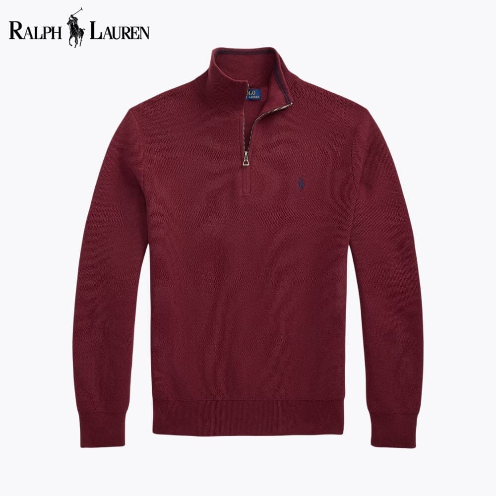 RL Mesh-Knit Cotton Quarter-Zip Sweater Ralph Lauren Vermond Red Wine S 