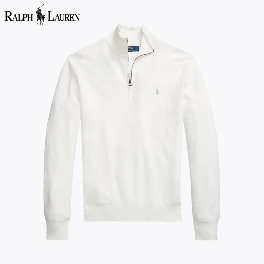 RL Mesh-Knit Cotton Quarter-Zip Sweater Ralph Lauren Vermond White S 