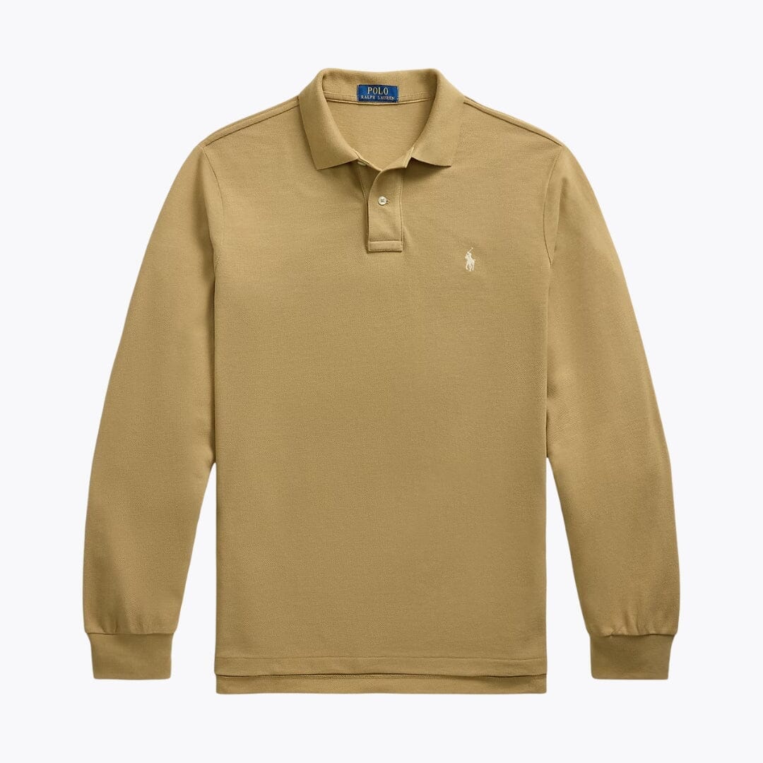 RL Mesh Long-Sleeve Polo Shirt Ralph Lauren Vermond Cafe Tan S 