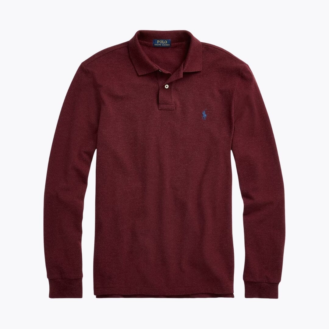 RL Mesh Long-Sleeve Polo Shirt Ralph Lauren Vermond Spring Wine Heather S 