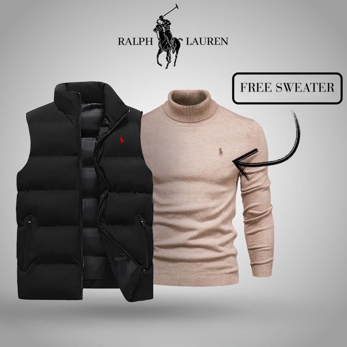 RL Vest + Exclusive Free Sweater (CLEARANCE) Ralph Lauren Vermond Black Beige M