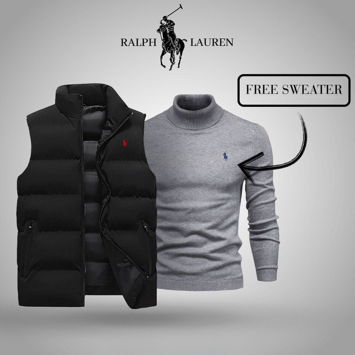 RL Vest + Exclusive Free Sweater (CLEARANCE) Ralph Lauren Vermond Black Gray M