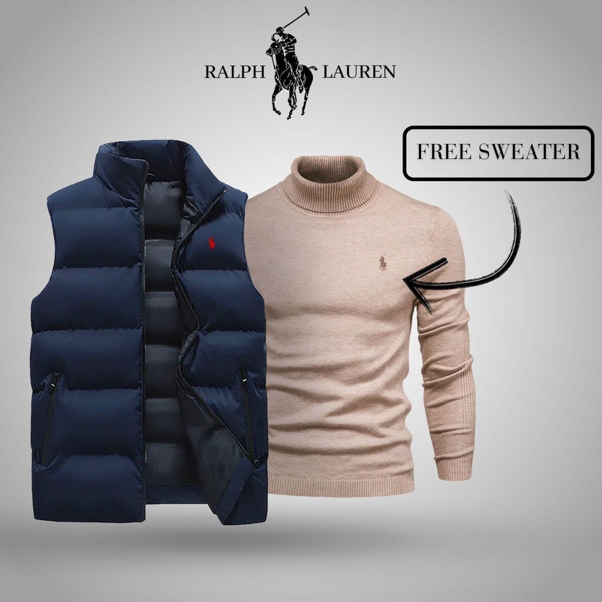 RL Vest + Exclusive Free Sweater (CLEARANCE) Ralph Lauren Vermond Blue Beige M