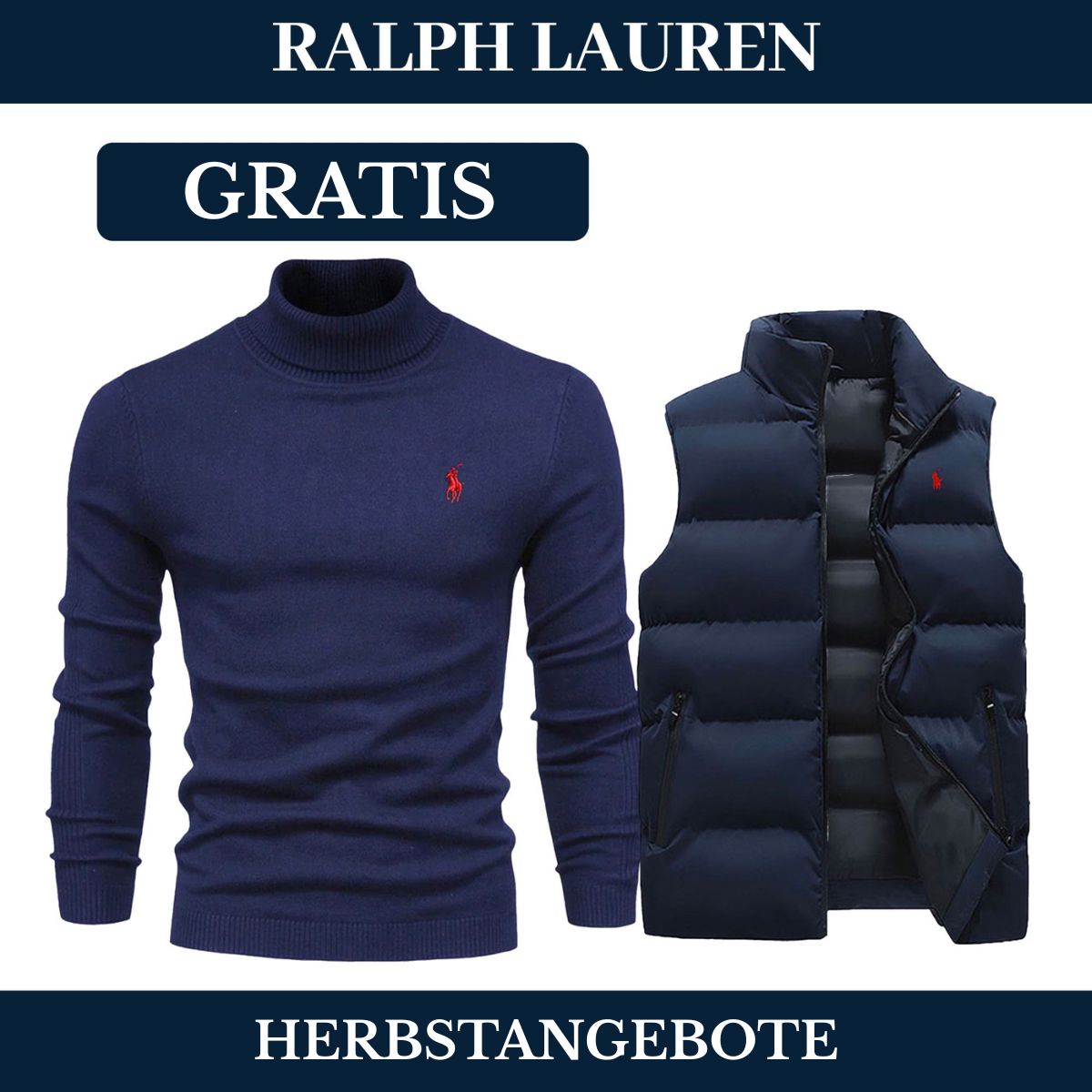 RL Weste + Gratis-Pullover (LAGERRÄUMUNG) Ralph Lauren Vermond Blau Blau M