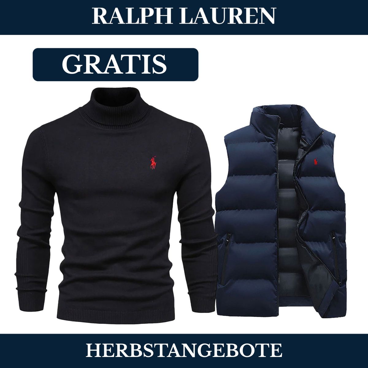 RL Weste + Gratis-Pullover (LAGERRÄUMUNG) Ralph Lauren Vermond Blau Schwarz M