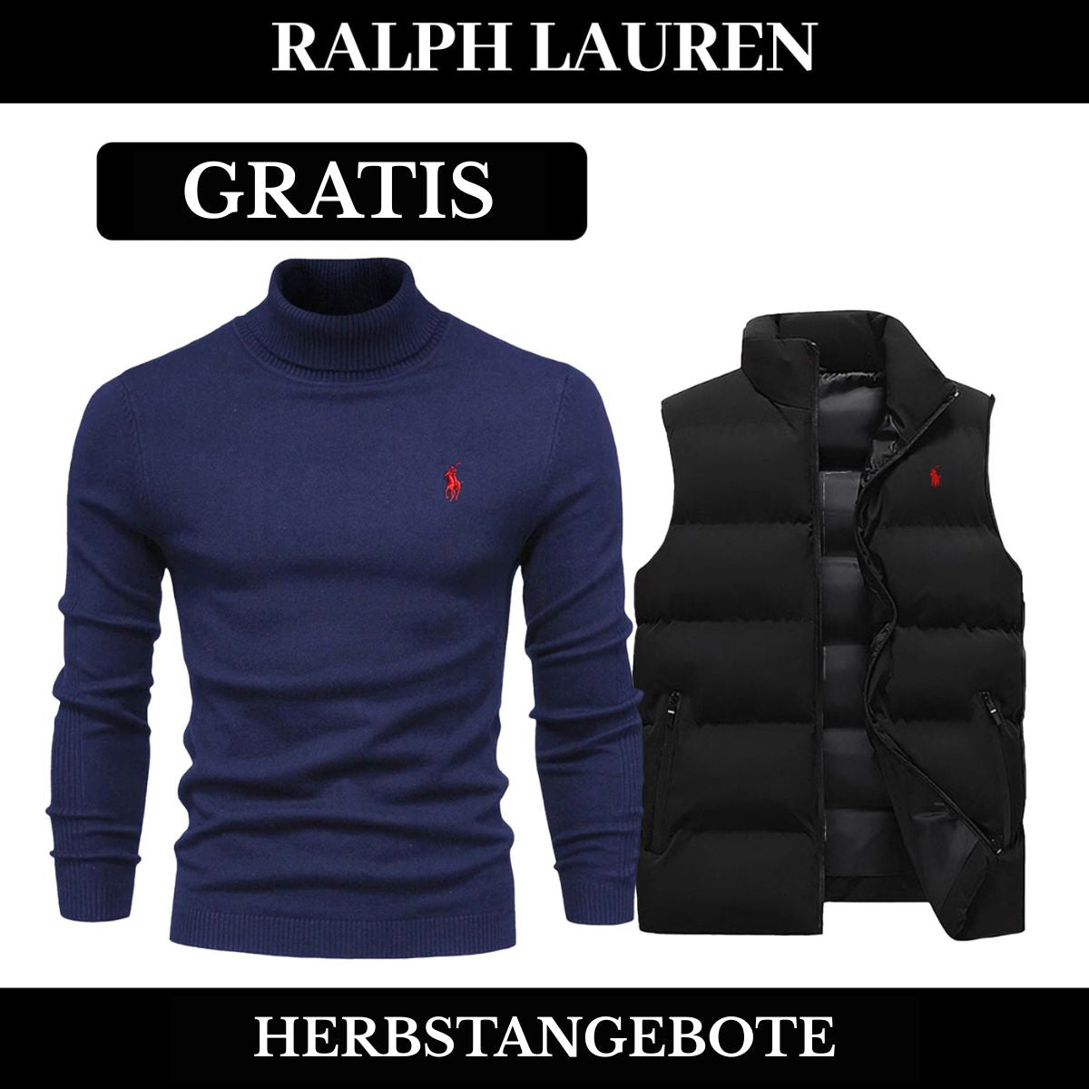 RL Weste + Gratis-Pullover (LAGERRÄUMUNG) Ralph Lauren Vermond NoirSchwarz Blau M
