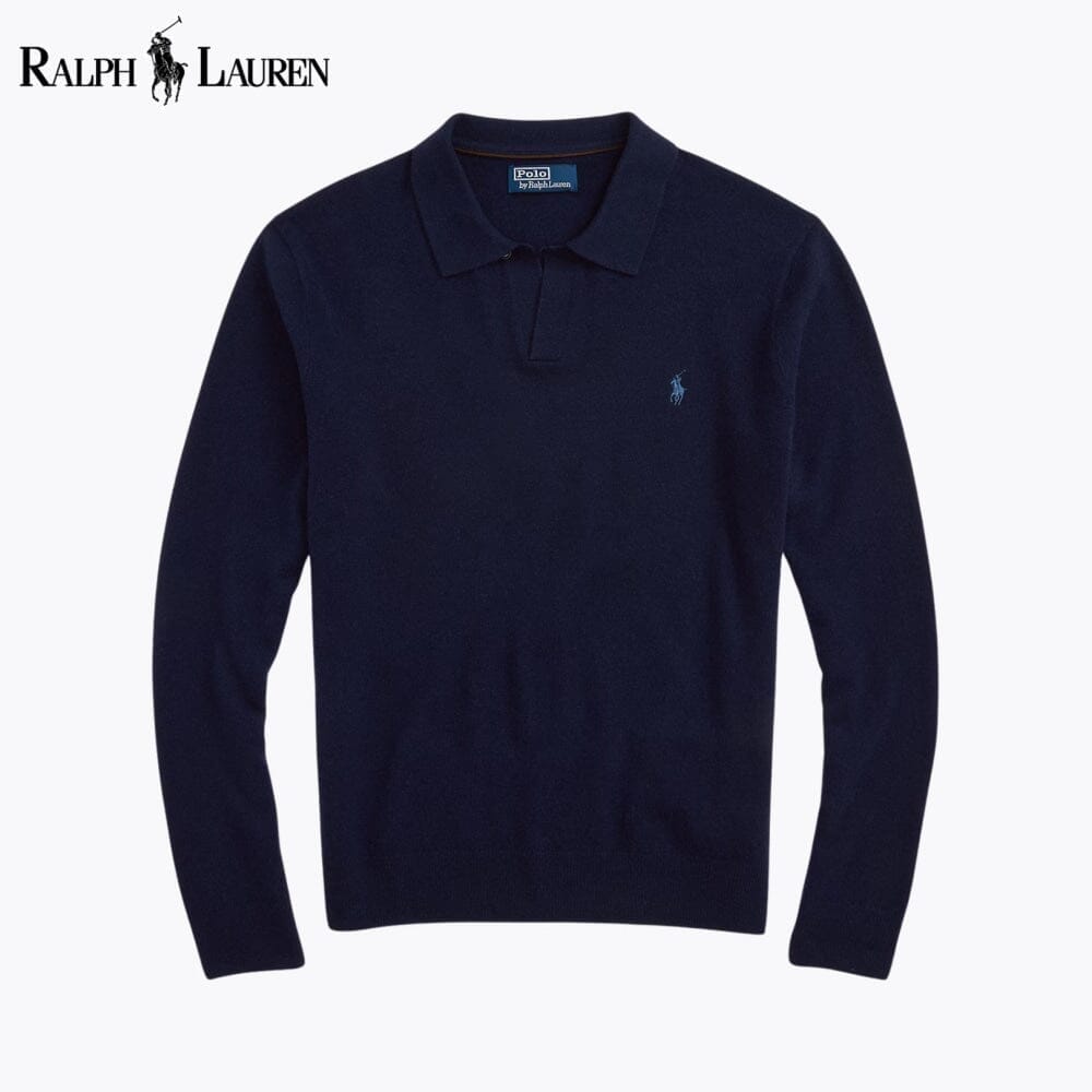 RL Wool Johnny-Collar Sweater Ralph Lauren Vermond Blue Navy S 