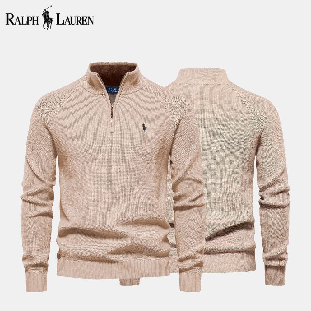 RL Zip Cable-Knit Wool Knit Sweater Ralph Lauren Vermond Beige S 