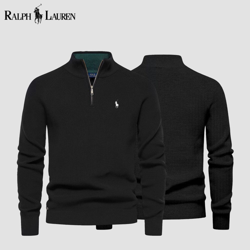 RL Zip Cable-Knit Wool Knit Sweater Ralph Lauren Vermond Black S 
