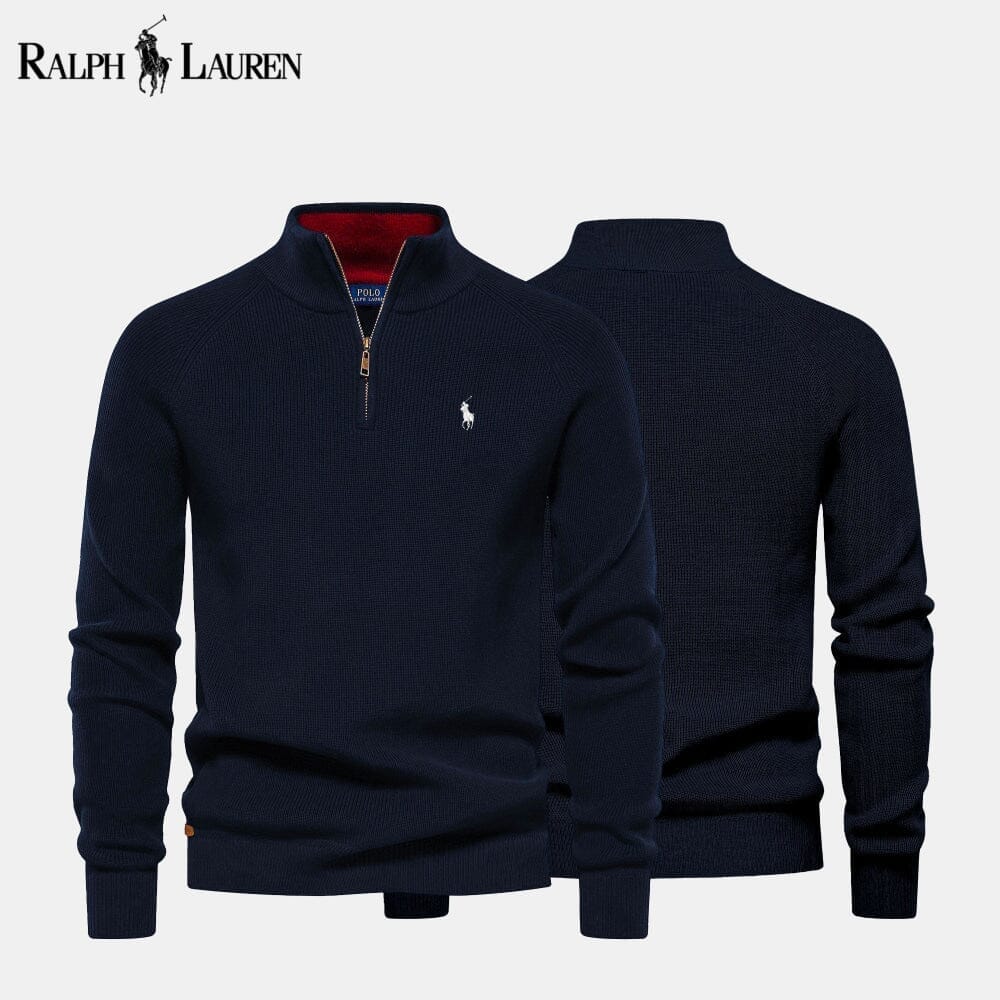 RL Zip Cable-Knit Wool Knit Sweater Ralph Lauren Vermond Blue S 