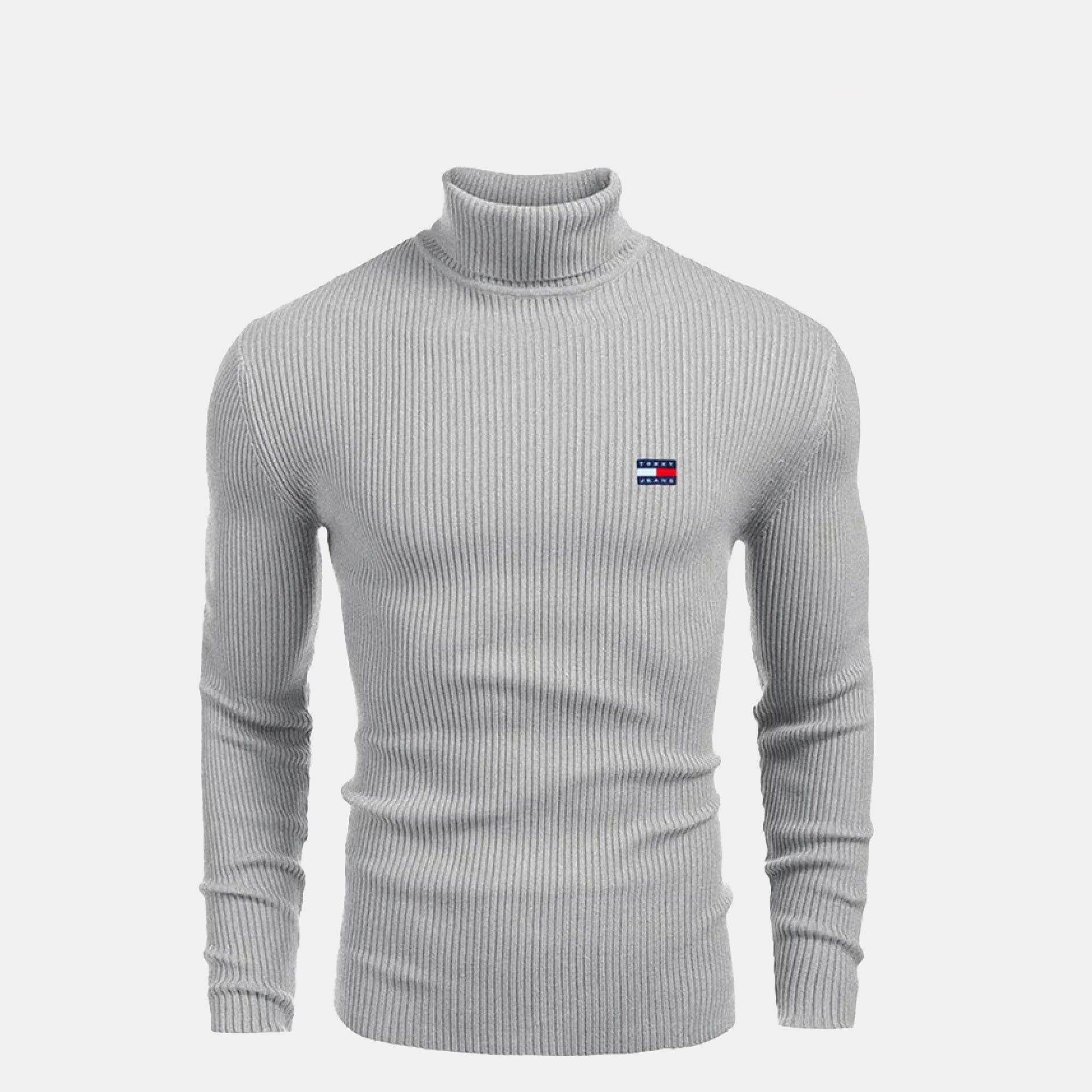 TH Turtleneck Cable-Knit Wool Sweater Tommy Hilfiger Vermond Grey S 