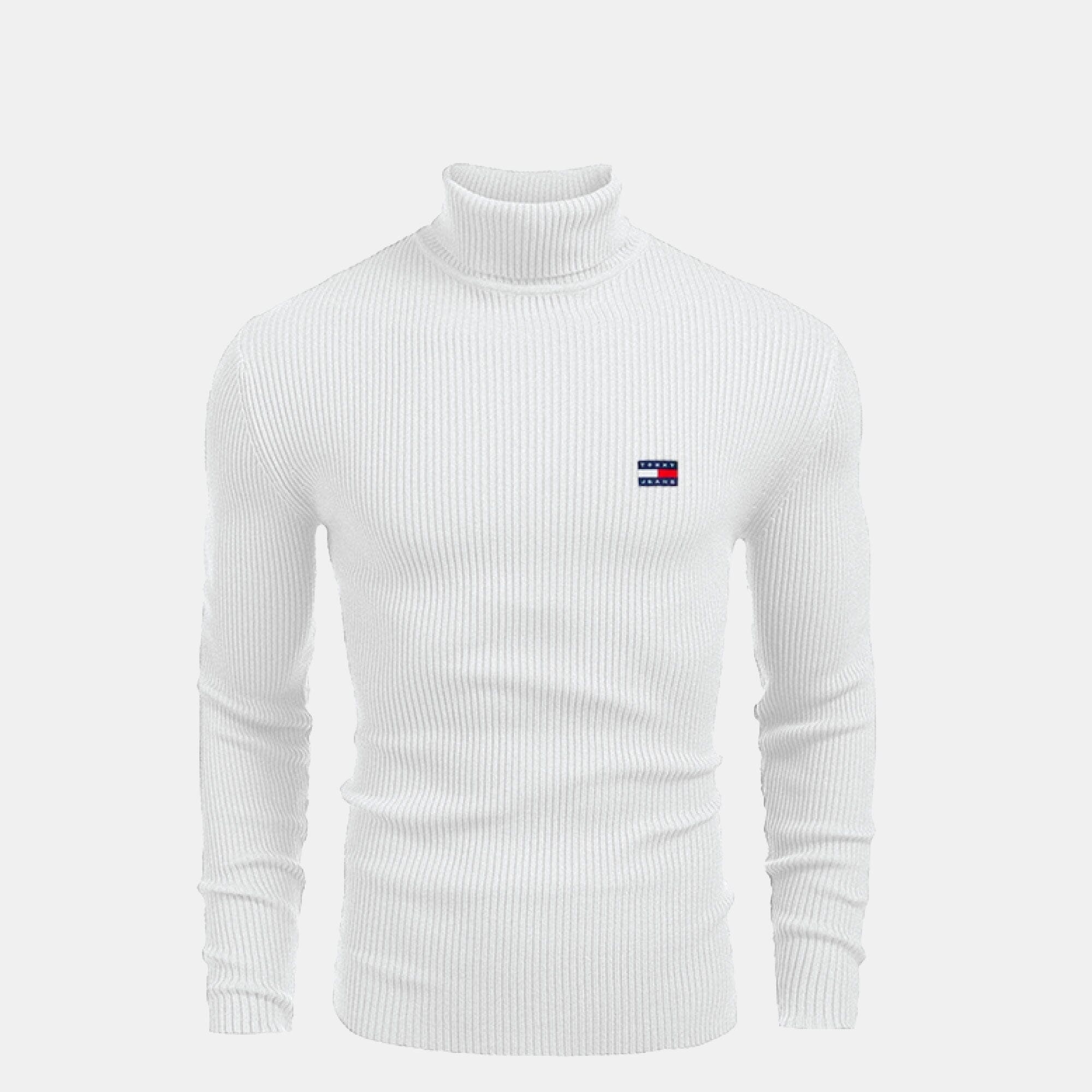 TH Turtleneck Cable-Knit Wool Sweater Tommy Hilfiger Vermond White S 